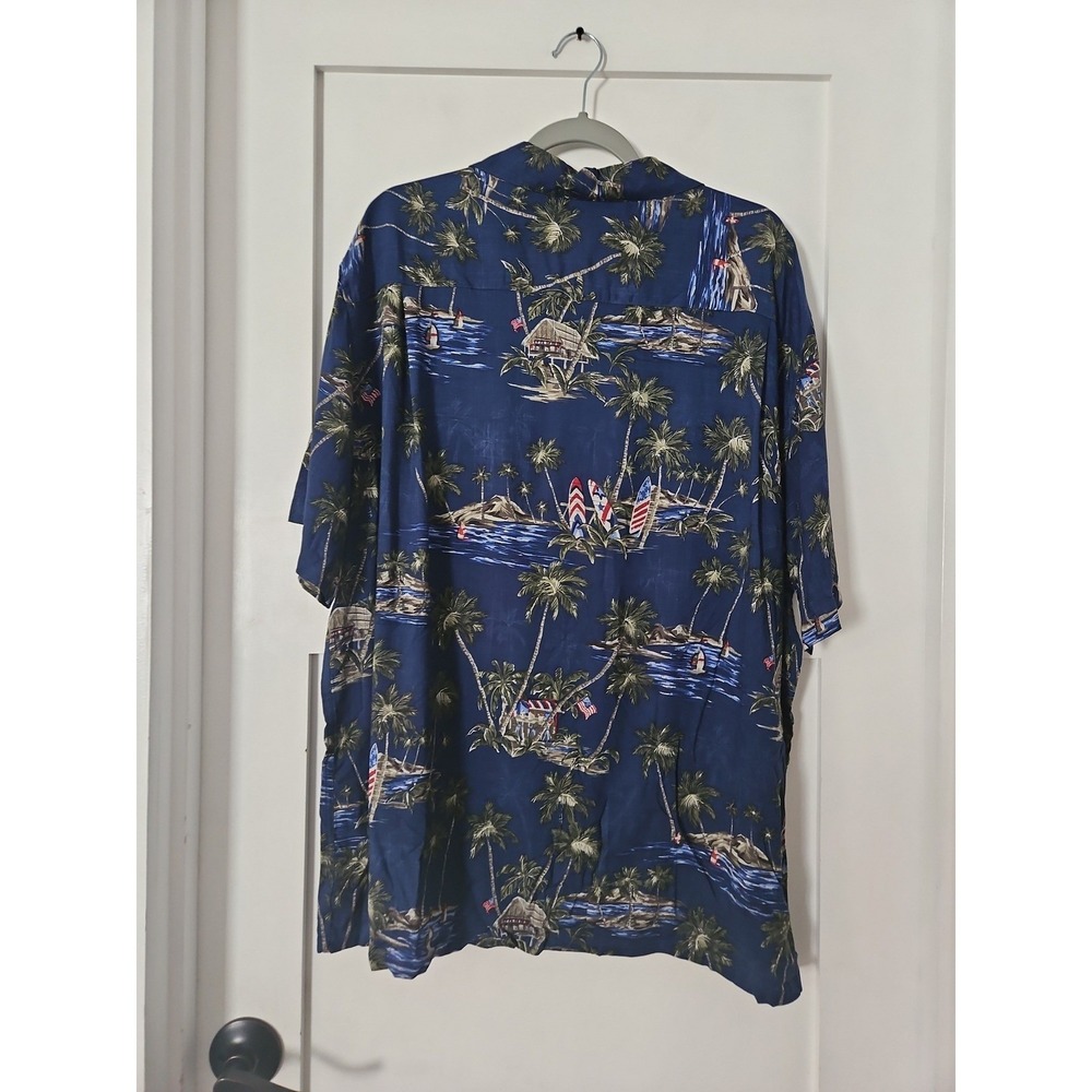 Saddlebred Patriotic Hawaiian Shirt Men's XXL Blue USA Flag Tropical Camp Shirt - Picture 5 of 12